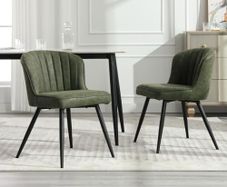 2pcs Dining Chair Modern PU Leather Cover Metal Legs Green