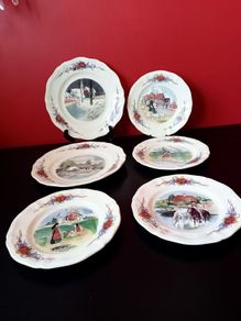 Set Of 6 Obernai Faienceries Sarreguemines France Dinner  Plates Henri Loux Design