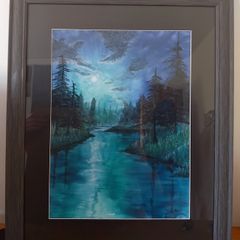 Blue Forest 12x16 framed original painting: