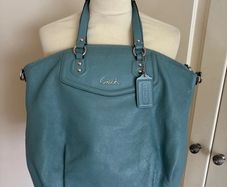 Coach turquoise leather bag and wallet