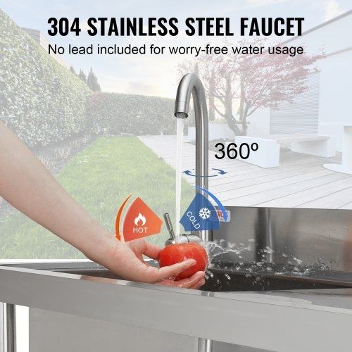 Utility Sink, 1 Compartment Free Standing Small Sink w/Workbench Faucet & legs, 100.1 x 48.5 x 95 cm