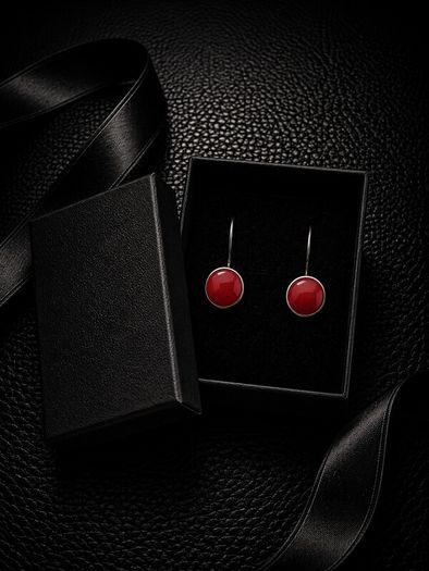 Vintage 925 Sterling Silver & Red Coral Gemstone Earrings