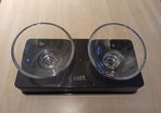 cat double glass bowls with stand, priced to sell
