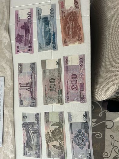 N Korea UNC banknotes set of 9 pcs at 2 euro each only