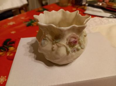 Antique belleek bowl with roses