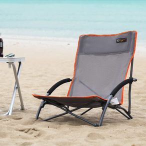 Folding Camping Chair Outdoor Low Lightweight Beach Chair Mesh Back Padded Armrest Collapsible with Carry Bag Grey