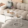 Round Coffee Table for Living Room,Nest of Tables Set of 2,White Center Tea Table with Metal Frame, End Side table for Small Space/Living Room/Bedroom, White, 60 x 60 x 50cm Image 2