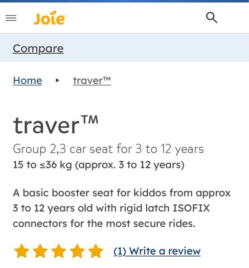 Joie Traver Car Seat 3- 12 years