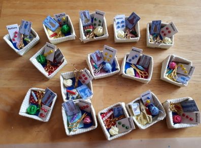 Handmade miniature sewing / craft baskets for dollhouses or collector