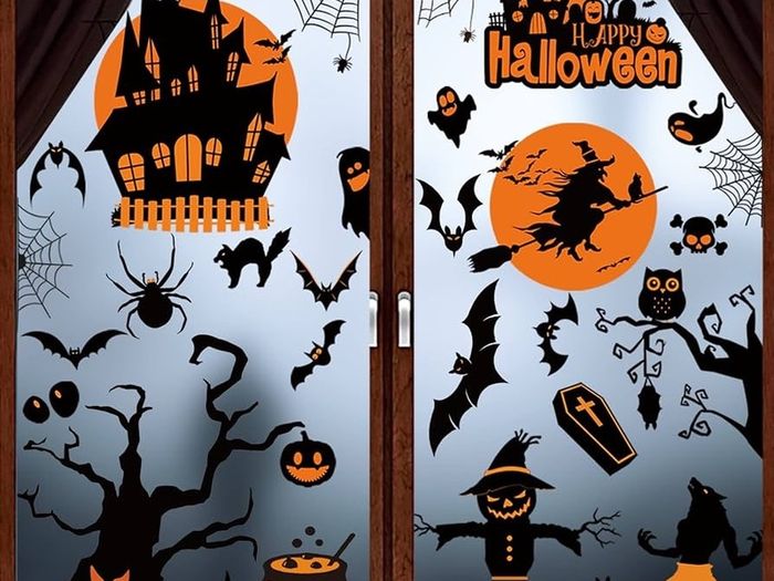 Halloween Window Stickers, 98pcs Halloween Window Clings Monster Ghost Pumpkin Stickers, Double Sided Halloween Window Decals for Kids Party Supplies