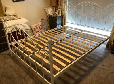 Beautiful Cream Solid Metal King Size Bed Frame - Can Deliver