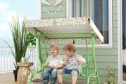 Kids Garden Swing Chair with Adjustable Canopy, Safety Belt, 2 Seater Hammock Swing Bench for Patio, Porch, Green