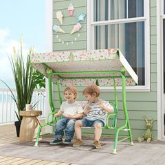 Kids Garden Swing Chair with Adjustable Canopy, Safety Belt, 2 Seater Hammock Swing Bench for Patio, Porch, Green