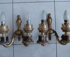 Antique French set of solid brass wall sconces/lights