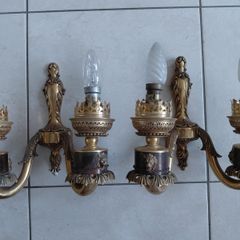 Antique French set of solid brass wall sconces/lights