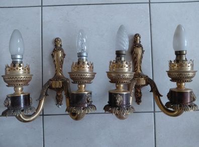 Antique French set of solid brass wall sconces/lights