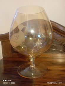 Vintage Amber Large Brandy Glasses with Duck & Bull Rush Motif