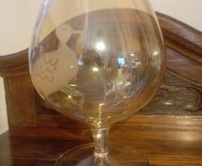 Vintage Amber Large Brandy Glasses with Duck & Bull Rush Motif