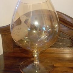 Vintage Amber Large Brandy Glasses with Duck & Bull Rush Motif