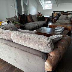 Leather and fabric sofa suite