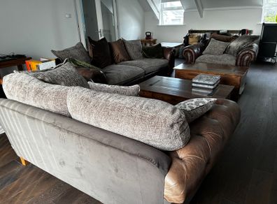 Leather and fabric sofa suite
