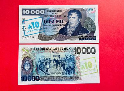 Argentina  10 Australes Overprint 1985. PICK 322a   ( Uncirculated )
