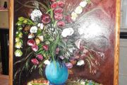 Beautiful vibrant still life oil painting on board