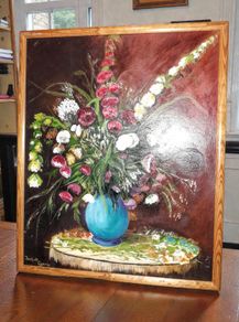 Beautiful vibrant still life oil painting on board