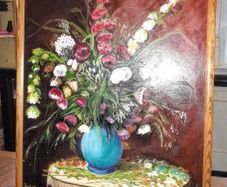 Beautiful vibrant still life oil painting on board