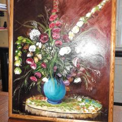 Beautiful vibrant still life oil painting on board