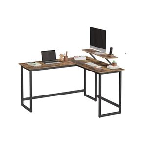 L-shaped computer desk Office Desk  with movable monitor top, corner desk, office, study, gaming, space-saving, easy mounting, metal, vintage brown-black