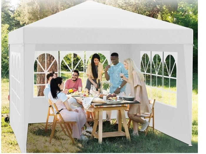 Waterproof 3x3m Gazebo White with 4 side walls