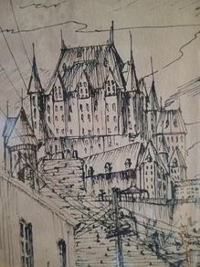 Antique Pen and Ink Drawing.Apollo Gallery,. c.1910 "Rue sous Le Font Quebec"