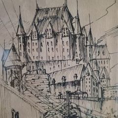 Antique Pen and Ink Drawing.Apollo Gallery,. c.1910 "Rue sous Le Font Quebec"