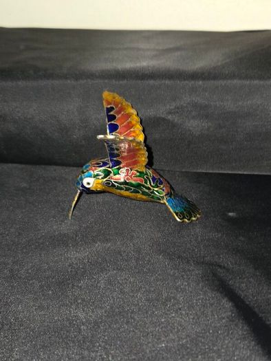 Vintage Enameled Cloisonne Hummingbird Christmas Ornament