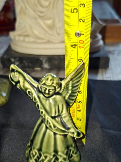 Vintage Green Glazed Ceramic of an Irish Round Tower and Church by Knock Pottery in Ireland and a Vintage Angel, Postage Available or Collection