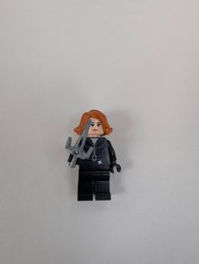 100% Lego SH0922: Black Widow - Black Jumpsuit, Dark Orange Short Hair, Printed Legs, Printed Arms