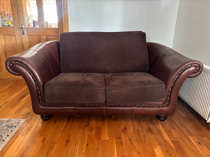 Brown Leather & Fabric 3-Seater Sofa