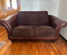 Brown Leather & Fabric 3-Seater Sofa