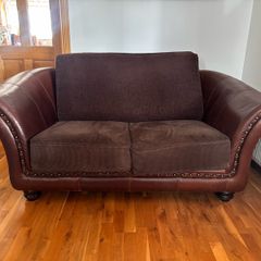 Brown Leather & Fabric 3-Seater Sofa