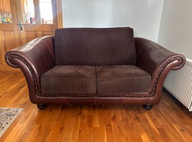 Brown Leather & Fabric 3-Seater Sofa