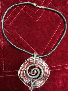 Gothic serpent pendant necklace featuring Red Accents: