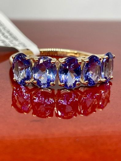 Gold 9K (375) Yellow Gold Premium Tanzanite 5 Stone Ring 4.00 Ct.