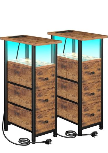 Bedside Table Set of 2 with Charging Station