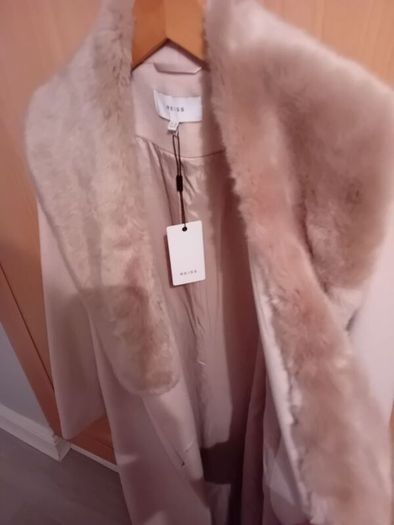 Reiss Long Wool Coat - Removable Faux Fur Collar - UK 10 BNWT RRP 475