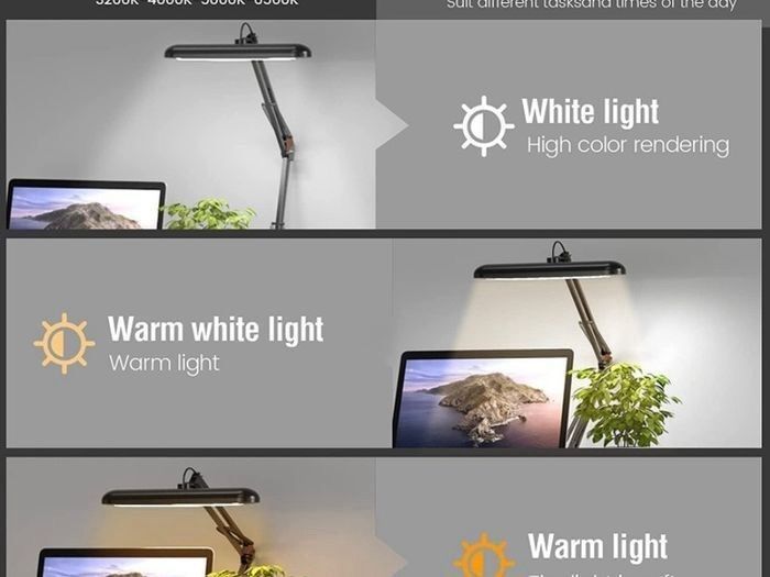 NEW SALE | Desk Lamp Clamp - Swing Arm Desk Lamps for Study - Eye-Caring LED Desk Light - 3 Light Modes x 10 Brightness Levels - 12W - Rose Gold