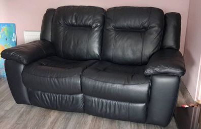 2 Seater Black Leather recliner