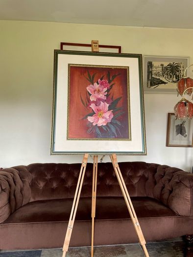 Vintage Peonies Floral Original Acrylic Painting In Ornate Frame
