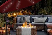 Aluminium LED Solar Cantilever Parasol, Diameter 300 cm, Sun Umbrella with Crank and On/Off Switch, Garden Parasol with UV Protection, Sun Shade with Stand, Market Umbrella, Waterproof
