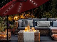 main image for ad Aluminium LED Solar Cantilever Parasol, Diameter 300 cm, Sun Umbrella with Crank and On/Off Switch, Garden Parasol with UV Protection, Sun Shade with Stand, Market Umbrella, Waterproof